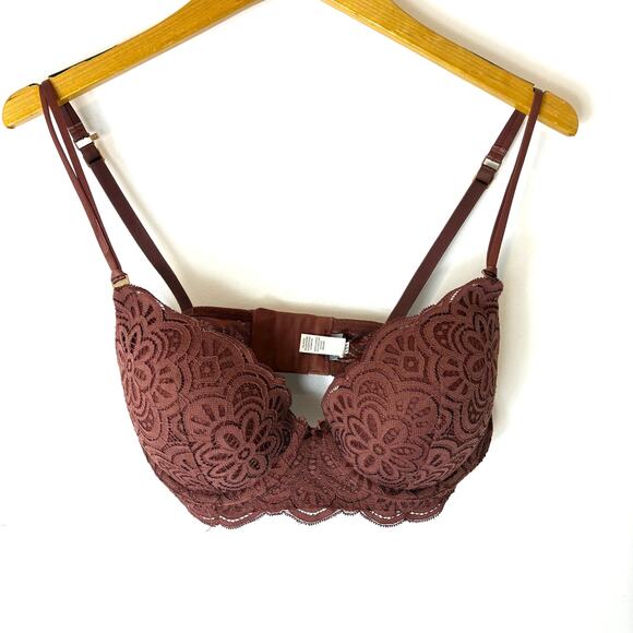 Aerie - Real Power Plunge Brown Lace Push Up Bra - 34D - Picture 1 of 6